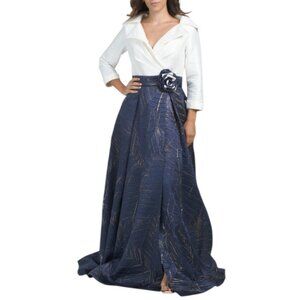 NEW TERANI Long Sleeve Shirt Gown With Jacquard Skirt